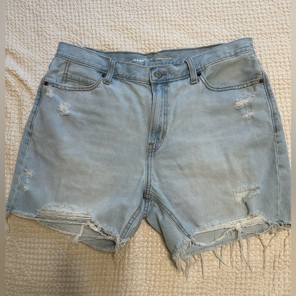 Old Navy-High Rise Slouchy Straight Denim Shorts, light wash, size 14
